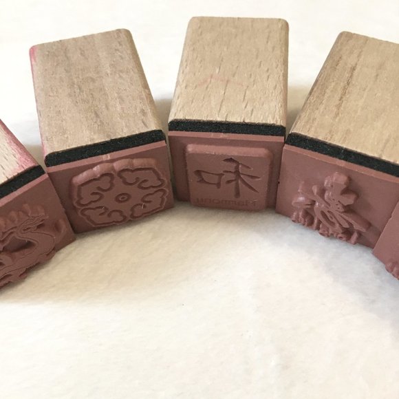 Vintage 90s Wooden Chinese Rubber Stamps + Inkpad + Box - Picture 7 of 15